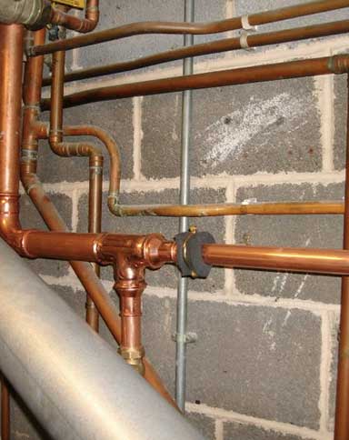 54mm copper pipework installed using crimping system